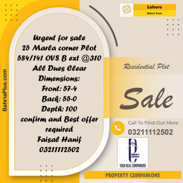 Residential Plot for Sale in Bahria Town, Lahore - (BP-208326)