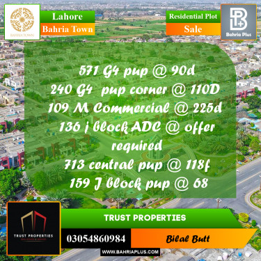 Residential Plot for Sale in Bahria Town, Lahore - (BP-208352)