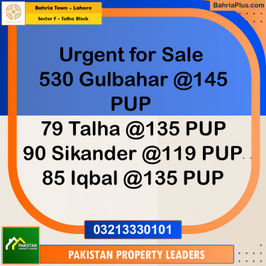 10 Marla Residential Plot for Sale in Sector F - Talha Block -  Bahria Town, Lahore - (BP-208472)