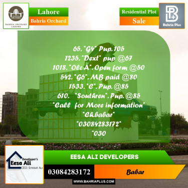 Residential Plot for Sale in Bahria Orchard, Lahore - (BP-208591)