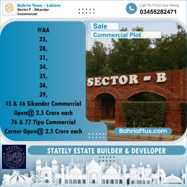 5 Marla Commercial Plot for Sale in Sector F - Sikandar Commercial -  Bahria Town, Lahore - (BP-208594)