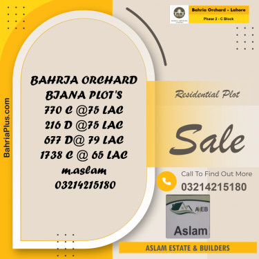 8 Marla Residential Plot for Sale in Phase 2 - C Block -  Bahria Orchard, Lahore - (BP-208597)