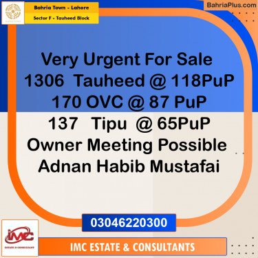 Residential Plot for Sale in Sector F - Tauheed Block -  Bahria Town, Lahore - (BP-208621)