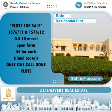10 Marla Residential Plot for Sale in Phase 4 - G5 Block -  Bahria Orchard, Lahore - (BP-208656)