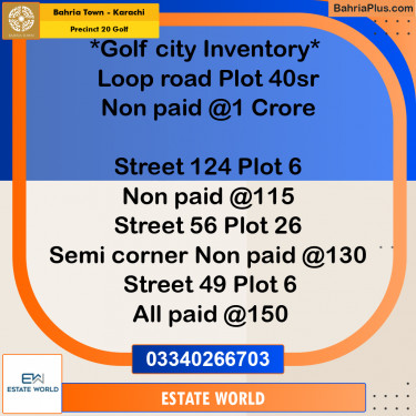 500 Sq. Yards Residential Plot for Sale in Precinct 20 Golf -  Bahria Town, Karachi - (BP-208729)