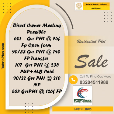 5 Marla Residential Plot for Sale in Golf Phase 1 -  Bahria Town, Lahore - (BP-208788)