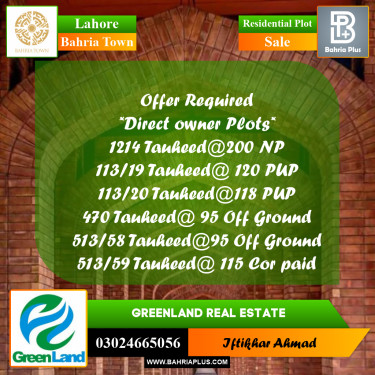 Residential Plot for Sale in Bahria Town, Lahore - (BP-208798)