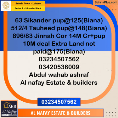Residential Plot for Sale in Sector F - Sikander Block -  Bahria Town, Lahore - (BP-208834)