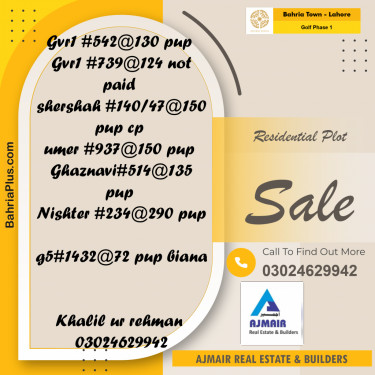 10 Marla Residential Plot for Sale in Golf Phase 1 -  Bahria Town, Lahore - (BP-208848)