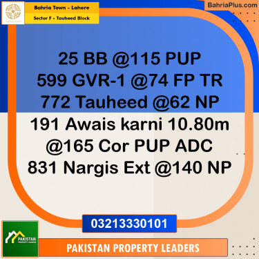 5 Marla Residential Plot for Sale in Sector F - Tauheed Block -  Bahria Town, Lahore - (BP-208894)