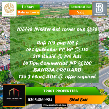 Residential Plot for Sale in Bahria Town, Lahore - (BP-208964)