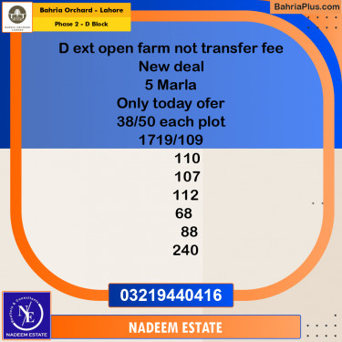 Residential Plot for Sale in Phase 2 - D Block -  Bahria Orchard, Lahore - (BP-208979)