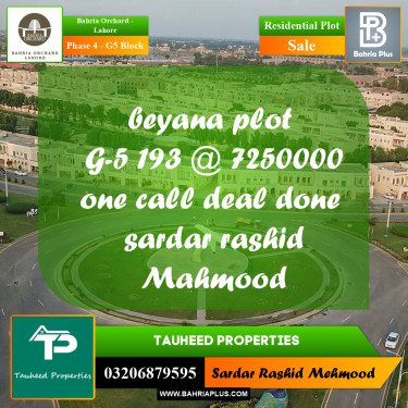 10 Marla Residential Plot for Sale in Phase 4 - G5 Block -  Bahria Orchard, Lahore - (BP-209010)
