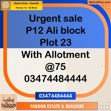 125 Sq. Yards Residential Plot for Sale in Precinct 12 - Ali Block -  Bahria Town, Karachi - (BP-209120)