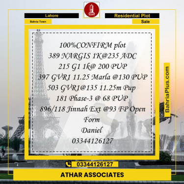 10 Marla Residential Plot for Sale in Bahria Town, Lahore - (BP-209131)