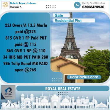 13.5 Marla Residential Plot for Sale in Overseas A -  Bahria Town, Lahore - (BP-209224)