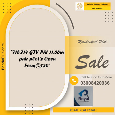 11.66 Marla Residential Plot for Sale in Golf Phase 1 -  Bahria Town, Lahore - (BP-209227)