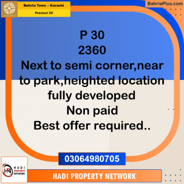 Residential Plot for Sale in Precinct 30 -  Bahria Town, Karachi - (BP-209237)