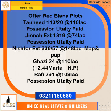 Residential Plot for Sale in Bahria Town, Lahore - (BP-209245)