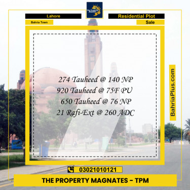 Residential Plot for Sale in Bahria Town, Lahore - (BP-209270)