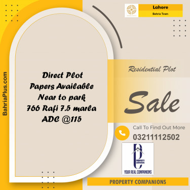 Residential Plot for Sale in Bahria Town, Lahore - (BP-209378)