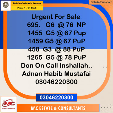 Residential Plot for Sale in Phase 4 - G4 Block -  Bahria Orchard, Lahore - (BP-209392)