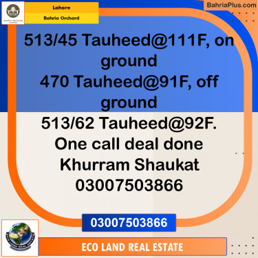 Residential Plot for Sale in Bahria Orchard, Lahore - (BP-209427)