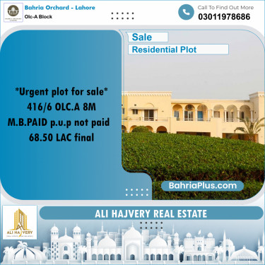 8 Marla Residential Plot for Sale in OLC-A Block -  Bahria Orchard, Lahore - (BP-209428)