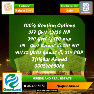 Residential Plot for Sale in Bahria Town, Lahore - (BP-209469)