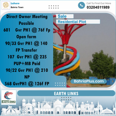 10 Marla Residential Plot for Sale in Bahria Town, Lahore - (BP-209500)