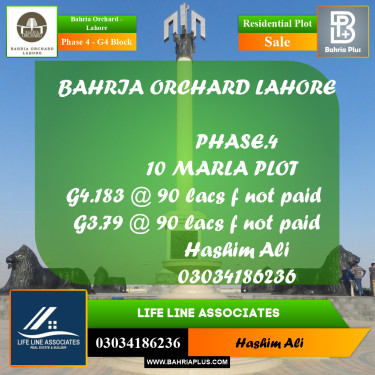 10 Marla Residential Plot for Sale in Phase 4 - G4 Block -  Bahria Orchard, Lahore - (BP-209561)