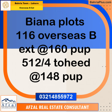 Residential Plot for Sale in Overseas B Ext -  Bahria Town, Lahore - (BP-209588)