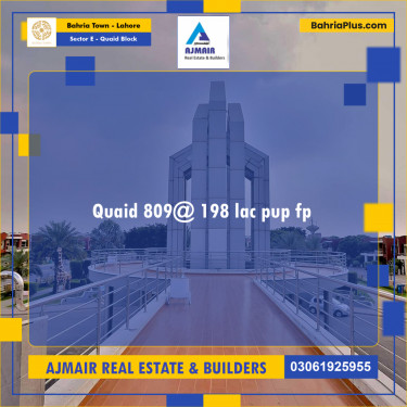 10 Marla Residential Plot for Sale in Sector E - Quaid Block -  Bahria Town, Lahore - (BP-209610)