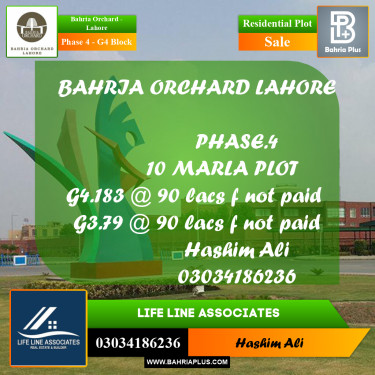 10 Marla Residential Plot for Sale in Phase 4 - G4 Block -  Bahria Orchard, Lahore - (BP-209666)
