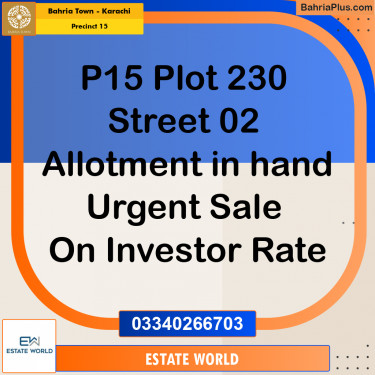125 Sq. Yards Residential Plot for Sale in Precinct 15 -  Bahria Town, Karachi - (BP-209677)