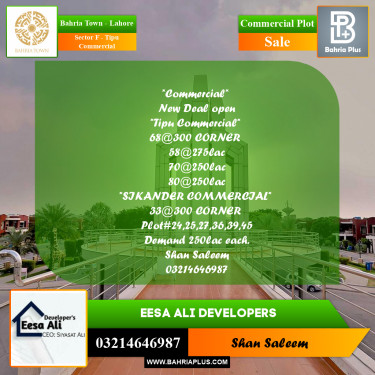 5 Marla Commercial Plot for Sale in Sector F - Tipu Commercial -  Bahria Town, Lahore - (BP-209709)