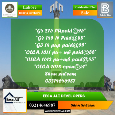 Residential Plot for Sale in Bahria Orchard, Lahore - (BP-209777)