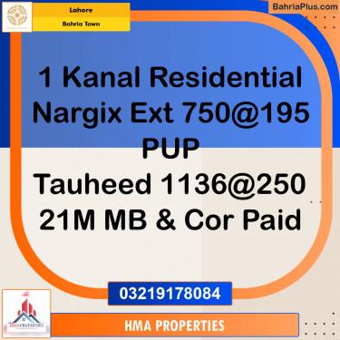 1 Kanal Residential Plot for Sale in Bahria Town, Lahore - (BP-209859)