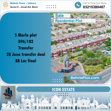 10 Marla Residential Plot for Sale in Sector E - Jinnah Ext. Block -  Bahria Town, Lahore - (BP-209898)