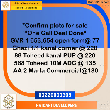 5 Marla Residential Plot for Sale in Sector E - Johar Block -  Bahria Town, Lahore - (BP-209928)