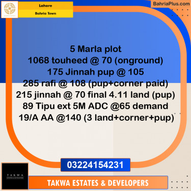 Residential Plot for Sale in Bahria Town, Lahore - (BP-209961)