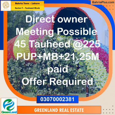 1 Kanal Residential Plot for Sale in Sector F - Tauheed Block -  Bahria Town, Lahore - (BP-209996)