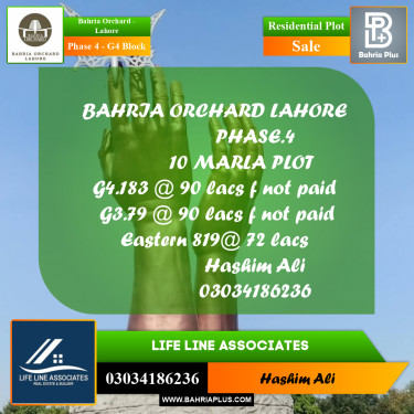 10 Marla Residential Plot for Sale in Phase 4 - G4 Block -  Bahria Orchard, Lahore - (BP-210134)