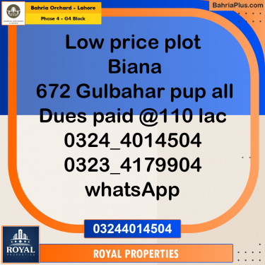 Residential Plot for Sale in Phase 4 - G4 Block -  Bahria Orchard, Lahore - (BP-210146)