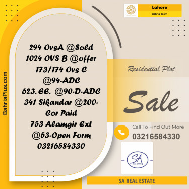 Residential Plot for Sale in Bahria Town, Lahore - (BP-210151)