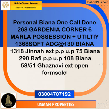 6 Marla Residential Plot for Sale in Sector C - Gardenia 1 -  Bahria Town, Lahore - (BP-210163)