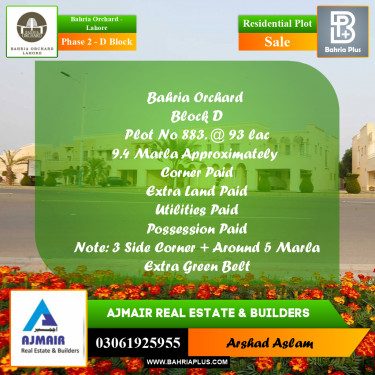 Residential Plot for Sale in Phase 2 - D Block -  Bahria Orchard, Lahore - (BP-210190)