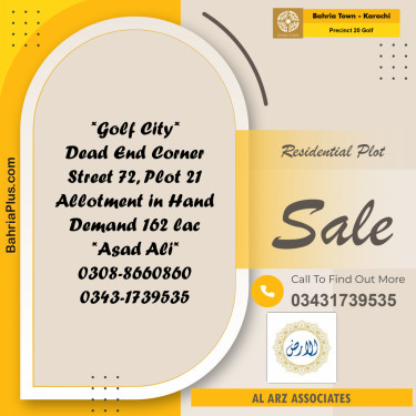 500 Sq. Yards Residential Plot for Sale in Precinct 20 Golf -  Bahria Town, Karachi - (BP-210243)
