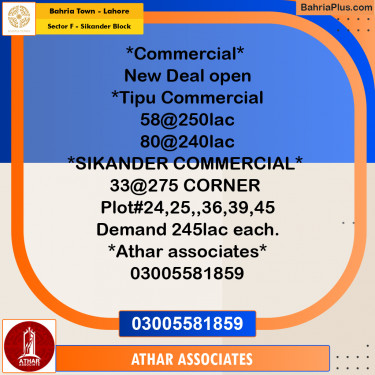 5 Marla Residential Plot for Sale in Sector F - Sikander Block -  Bahria Town, Lahore - (BP-210327)