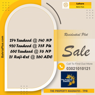 Residential Plot for Sale in Bahria Town, Lahore - (BP-210416)